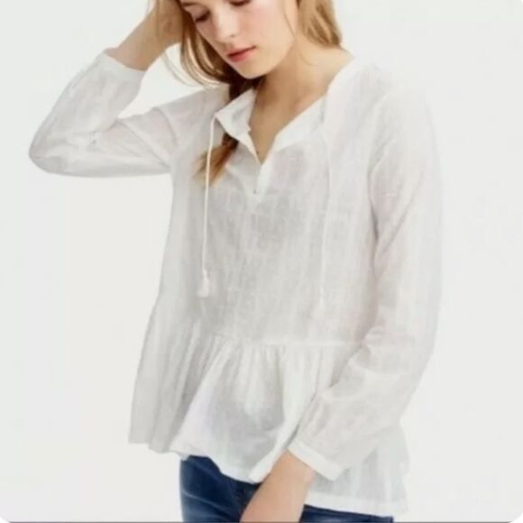 J. Crew White Textured Peplum Peasant Blouse - Picture 1 of 6